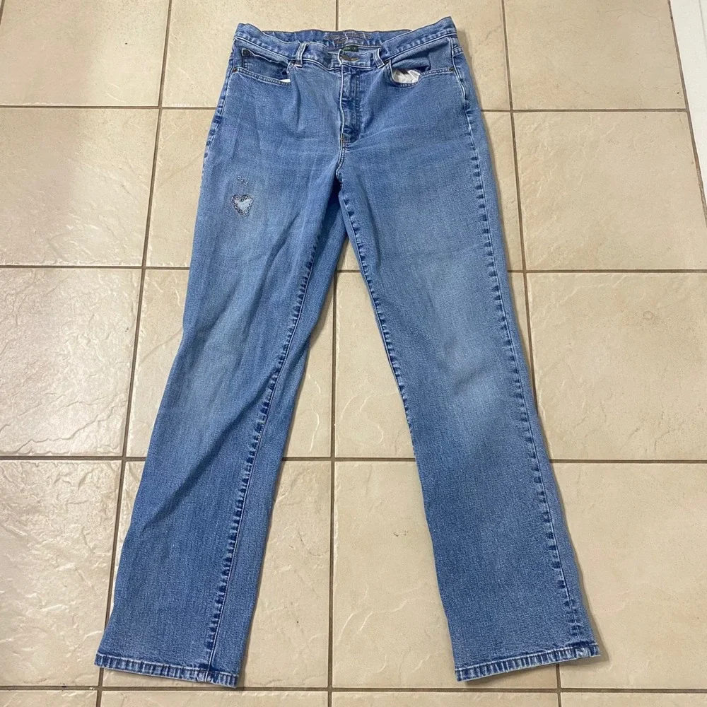 Lauren Jeans Co Ralph Lauren‎ Women Blue Denim Bootcut Embellished Jeans Size 10